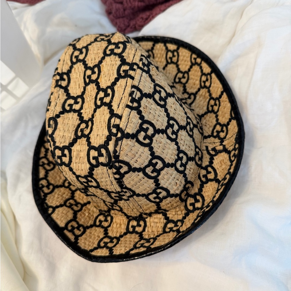 Gucci Black and Tan Logo Patterned Hat